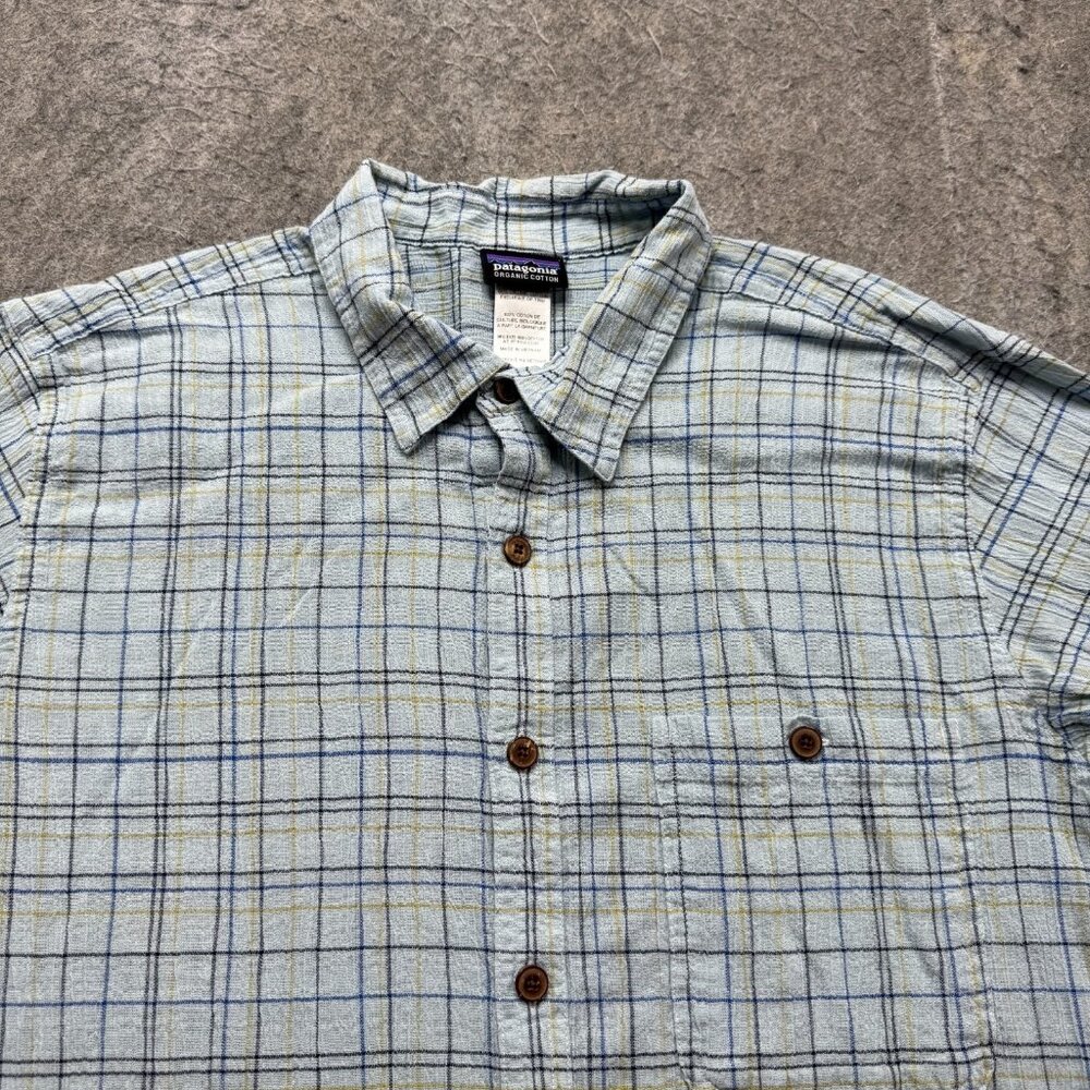 Patagonia A/C Shirt Men M Blue Yellow Gauze Plaid 52921 Organic Button Down
